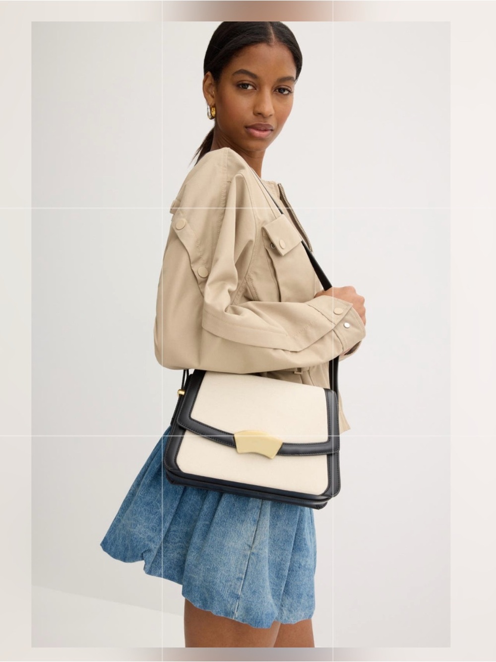 3.1 Phillip Lim Cream and Black Leather-Trim Shoulder Bag with Gold Closure - Picture 2 of 12